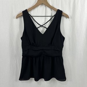 Maurices Black Sheer Peplum Babydoll Pleated Waist Tank Top Womens Size S